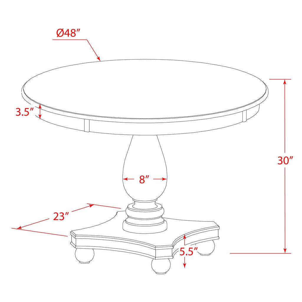 East West Furniture FE2-07-TP FERRIS Round Dinette Table with Pedestal, Rustic Rubberwood Table in Distressed Jacobean Finish, 48 Inch