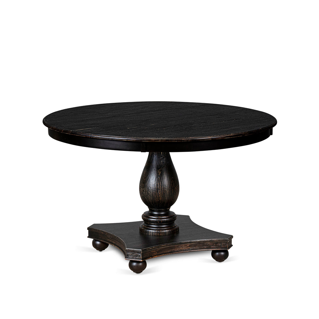 Luxe by East West Furniture FE2-11-TP - Mid Century Dining Table with Acacia Wood Round Tabletop  Sand Blasted Black Finish