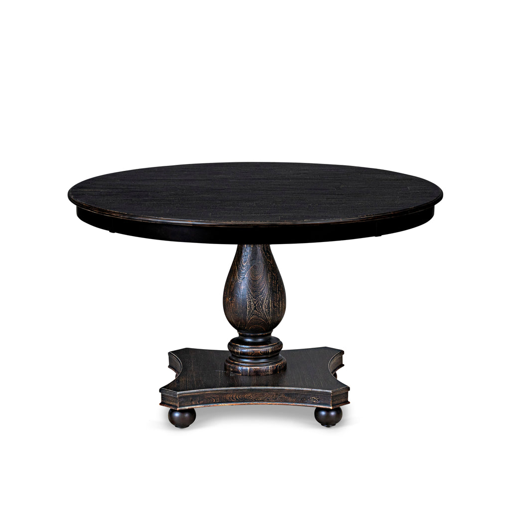 Luxe by East West Furniture FE2-11-TP - Mid Century Dining Table with Acacia Wood Round Tabletop  Sand Blasted Black Finish