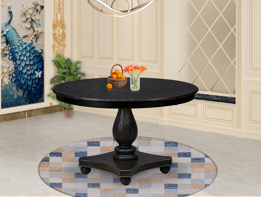 Luxe by East West Furniture FE2-11-TP - Mid Century Dining Table with Acacia Wood Round Tabletop  Sand Blasted Black Finish