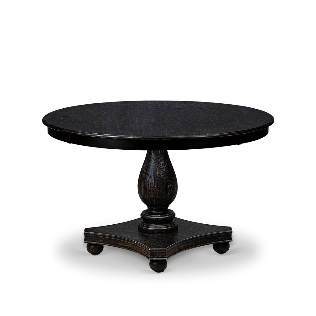 Luxe by East West Furniture FE2-11-TP - Mid Century Dining Table with Acacia Wood Round Tabletop  Sand Blasted Black Finish