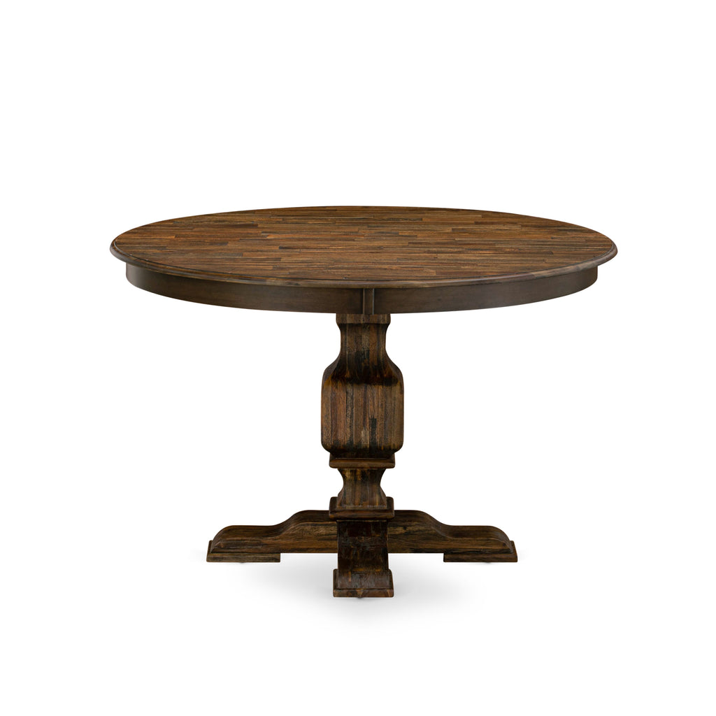East West Furniture FE3-07-TP FERRIS Rounded Kitchen Table with Pedestal, Rustic Wooden Table in Distressed Jacobean Finish, 48 Inch