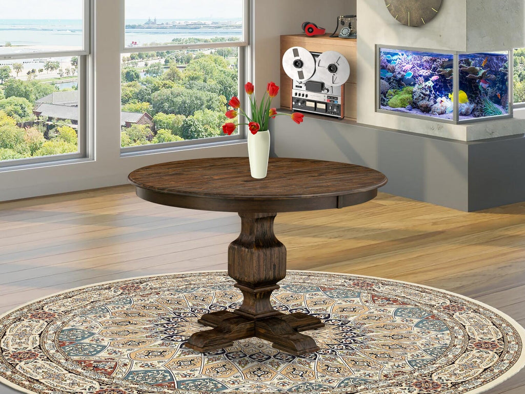East West Furniture FE3-07-TP FERRIS Rounded Kitchen Table with Pedestal, Rustic Wooden Table in Distressed Jacobean Finish, 48 Inch