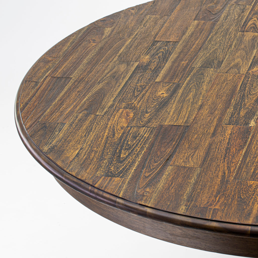 East West Furniture FE3-07-TP FERRIS Rounded Kitchen Table with Pedestal, Rustic Wooden Table in Distressed Jacobean Finish, 48 Inch
