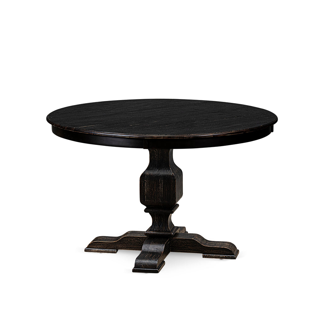 Luxe by East West Furniture FE3-11-TP - Modern Dining Table with Acacia Wood Round Tabletop  Sand Blasted Black Finish