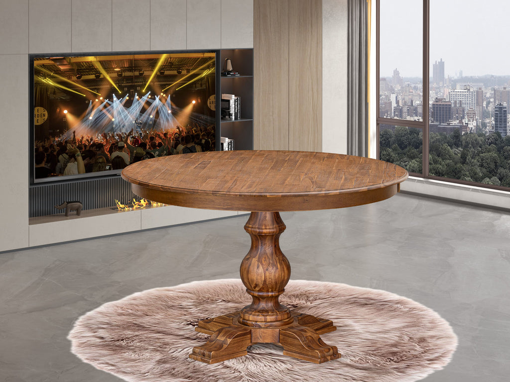 Luxe by East West Furniture FE5-0N-TP - Kitchen Table with Acacia Wood Round Tabletop  Antique Walnut Finish