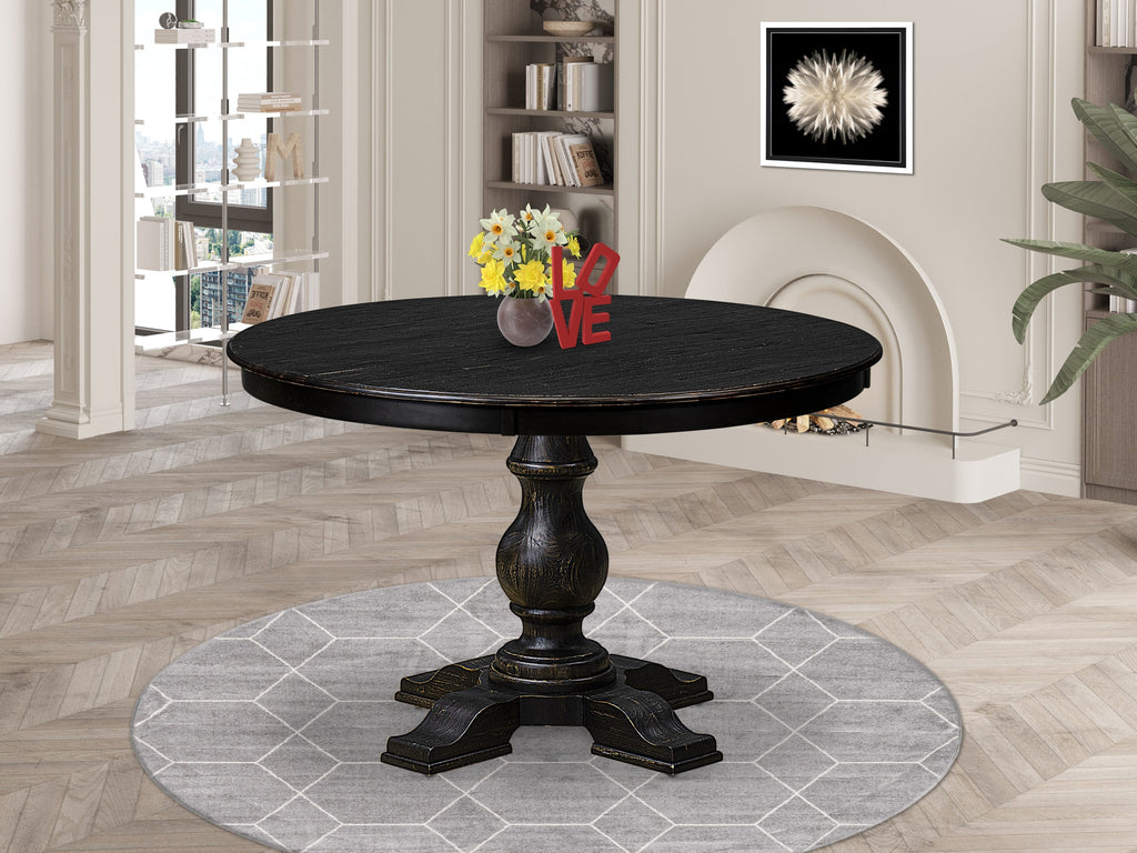 Luxe by East West Furniture FE5-11-TP - Dining Room Table with Acacia Wood Round Tabletop  Sand Blasted Black Finish