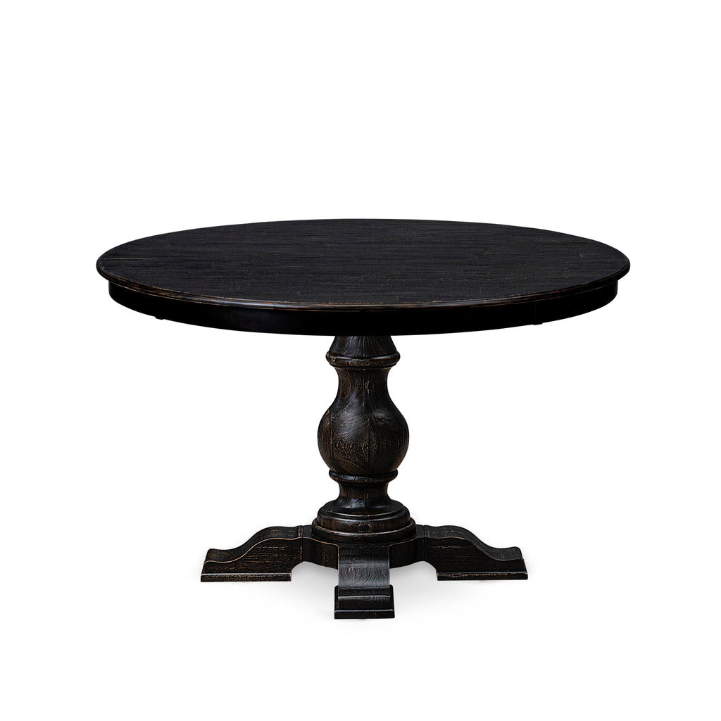 Luxe by East West Furniture FE5-11-TP - Dining Room Table with Acacia Wood Round Tabletop  Sand Blasted Black Finish