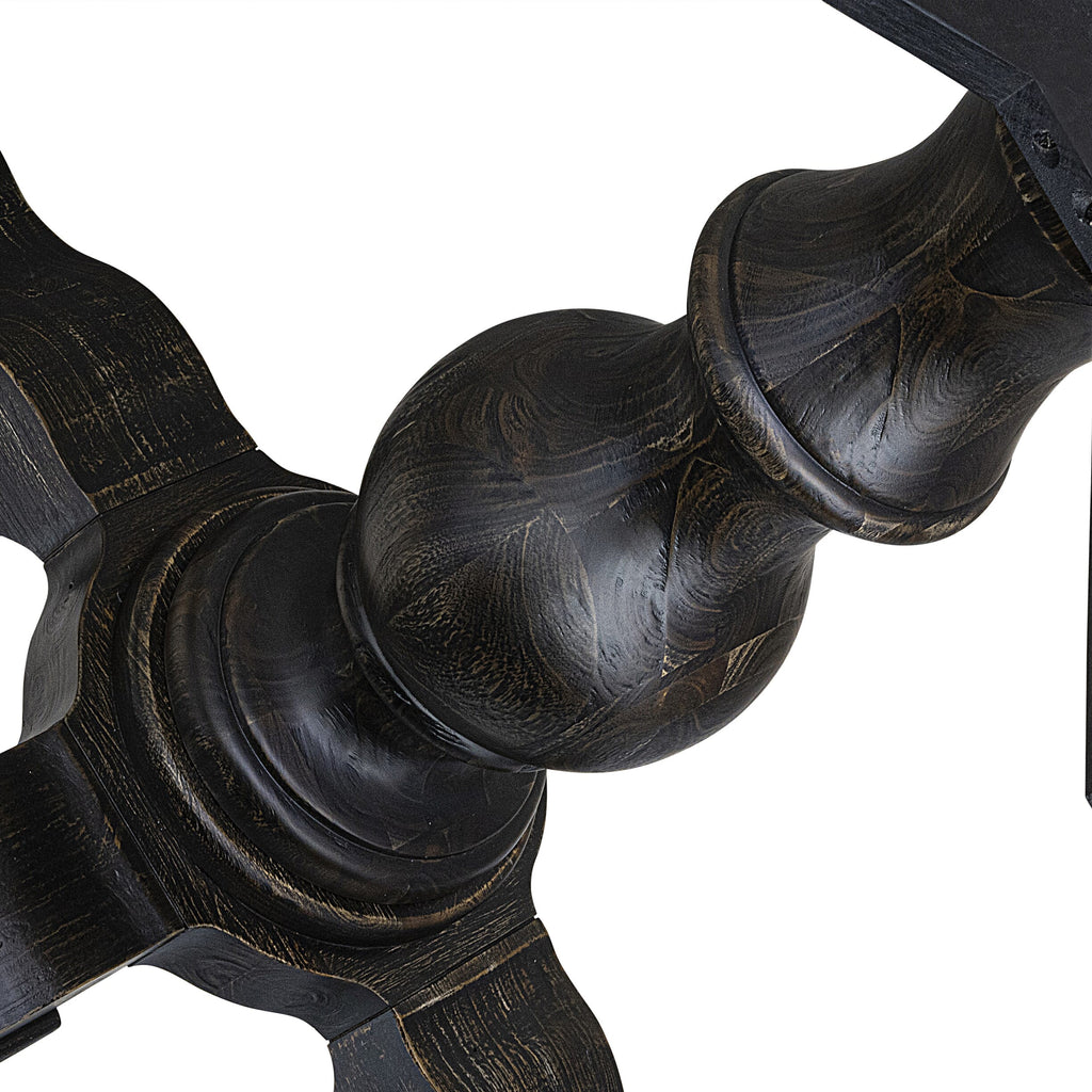 Luxe by East West Furniture FE5-11-TP - Dining Room Table with Acacia Wood Round Tabletop  Sand Blasted Black Finish