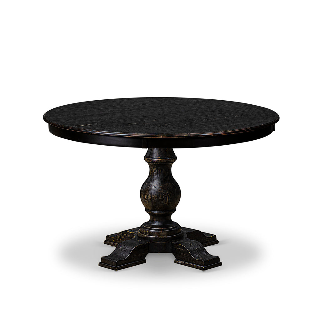 Luxe by East West Furniture F5DA7-411-26 7 Piece Dining Table Set Includes a 48" Round Table with Pedestal and 6 Burgandy Faux Leather Upholstered Chairs, Sand Blasted Black
