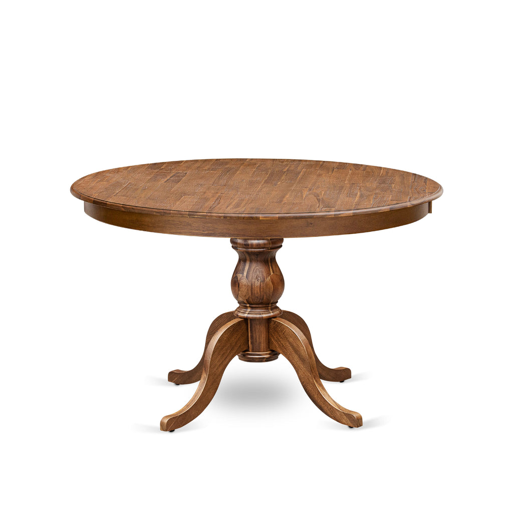 Luxe by East West Furniture FE6-0N-TP Round Breakfast Table with Acacia Wood Top and Elegant Pedestal Base - Antique Walnut Finish