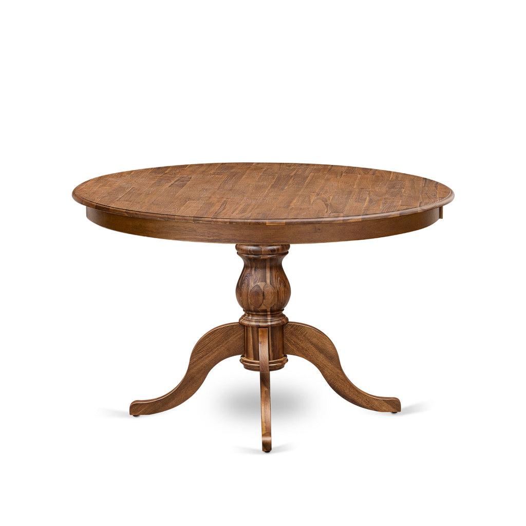 Luxe by East West Furniture FE6-0N-TP Round Breakfast Table with Acacia Wood Top and Elegant Pedestal Base - Antique Walnut Finish