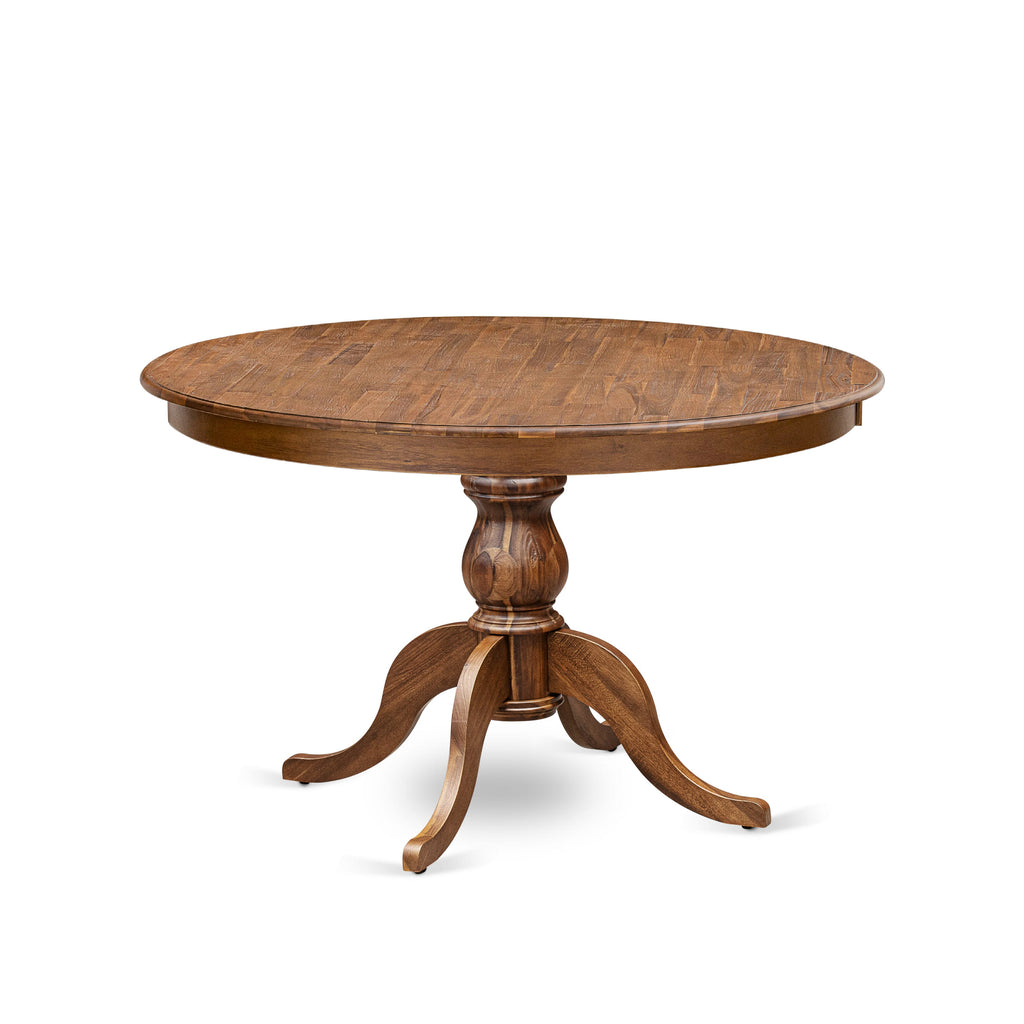 Luxe by East West Furniture FE6-0N-TP Round Breakfast Table with Acacia Wood Top and Elegant Pedestal Base - Antique Walnut Finish