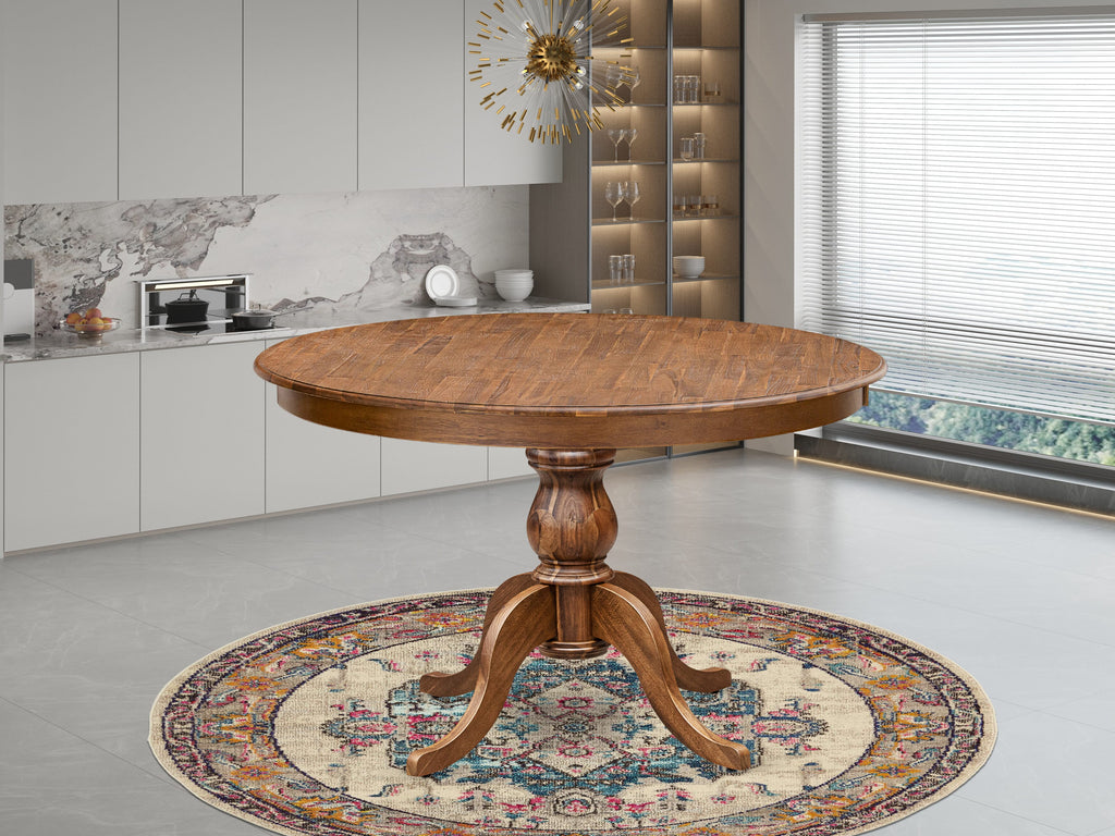 Luxe by East West Furniture FE6-0N-TP Round Breakfast Table with Acacia Wood Top and Elegant Pedestal Base - Antique Walnut Finish