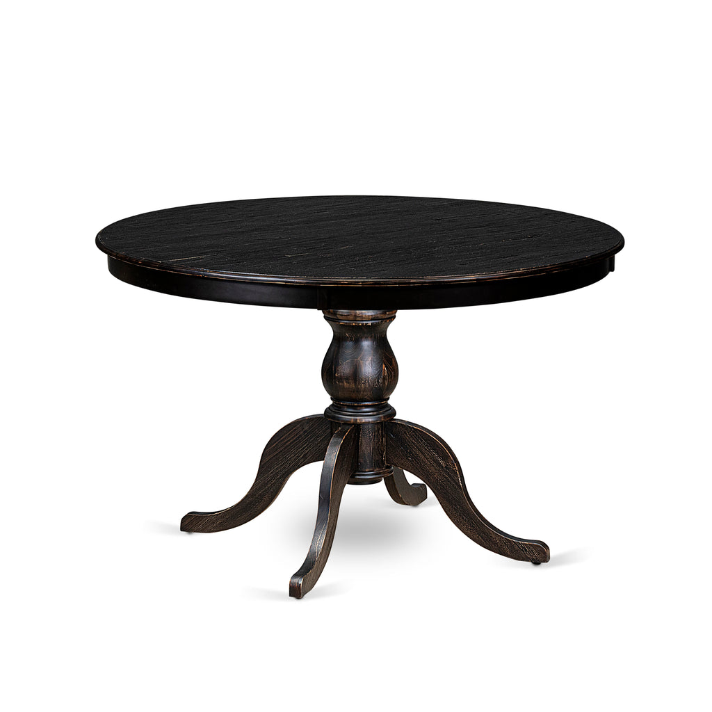 Luxe by East West Furniture FE6-11-TP Wooden Kitchen Table with Acacia Wood Round Tabletop and Stylish Pedestal Base - Sand Blasted Black Finish