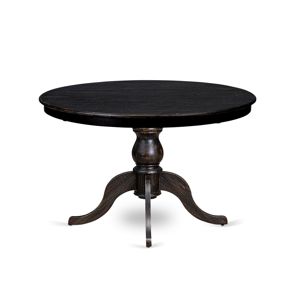 Luxe by East West Furniture F6DA7-411-29 7 Piece Dining Table Set Consists of a 48" Round Table with Pedestal and 6 Navy Blue Faux Leather Padded Chairs, Sand Blasted Black