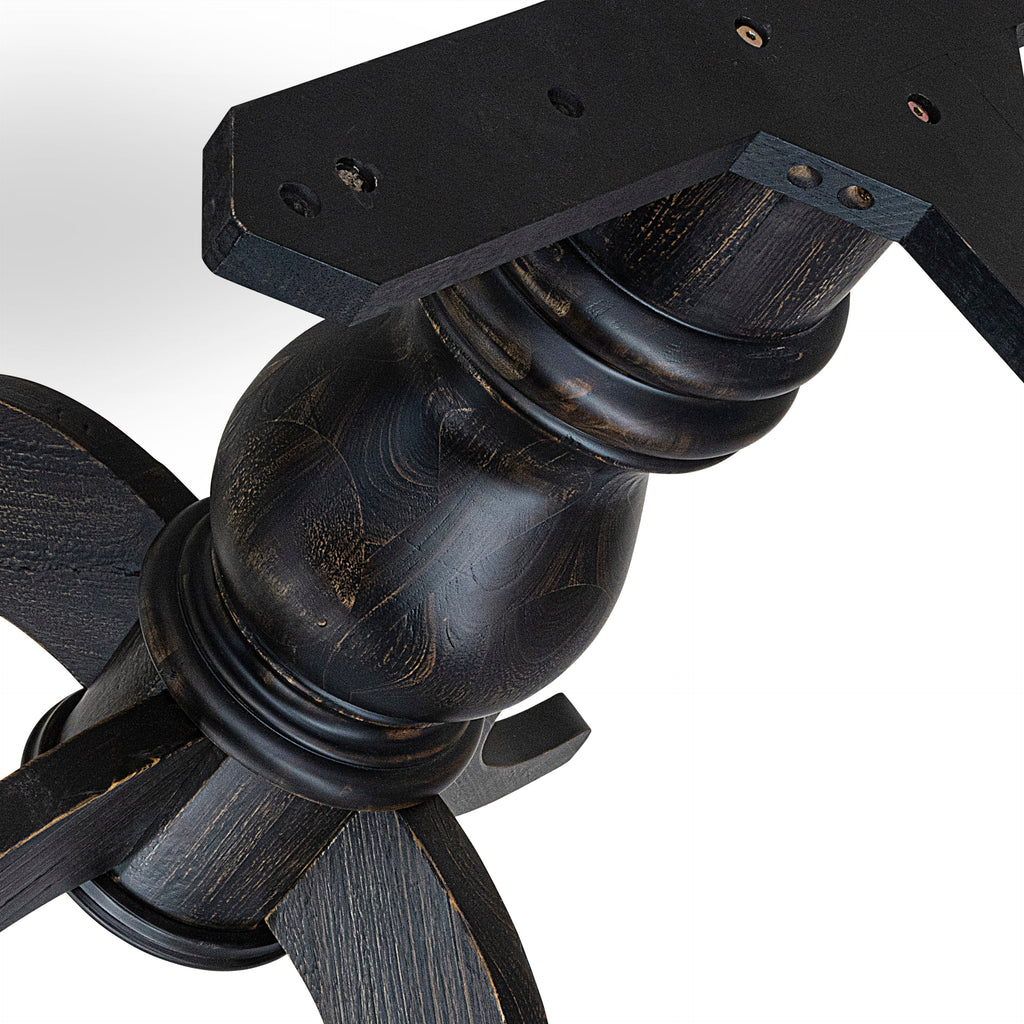 Luxe by East West Furniture F6DA7-411-29 7 Piece Dining Table Set Consists of a 48" Round Table with Pedestal and 6 Navy Blue Faux Leather Padded Chairs, Sand Blasted Black