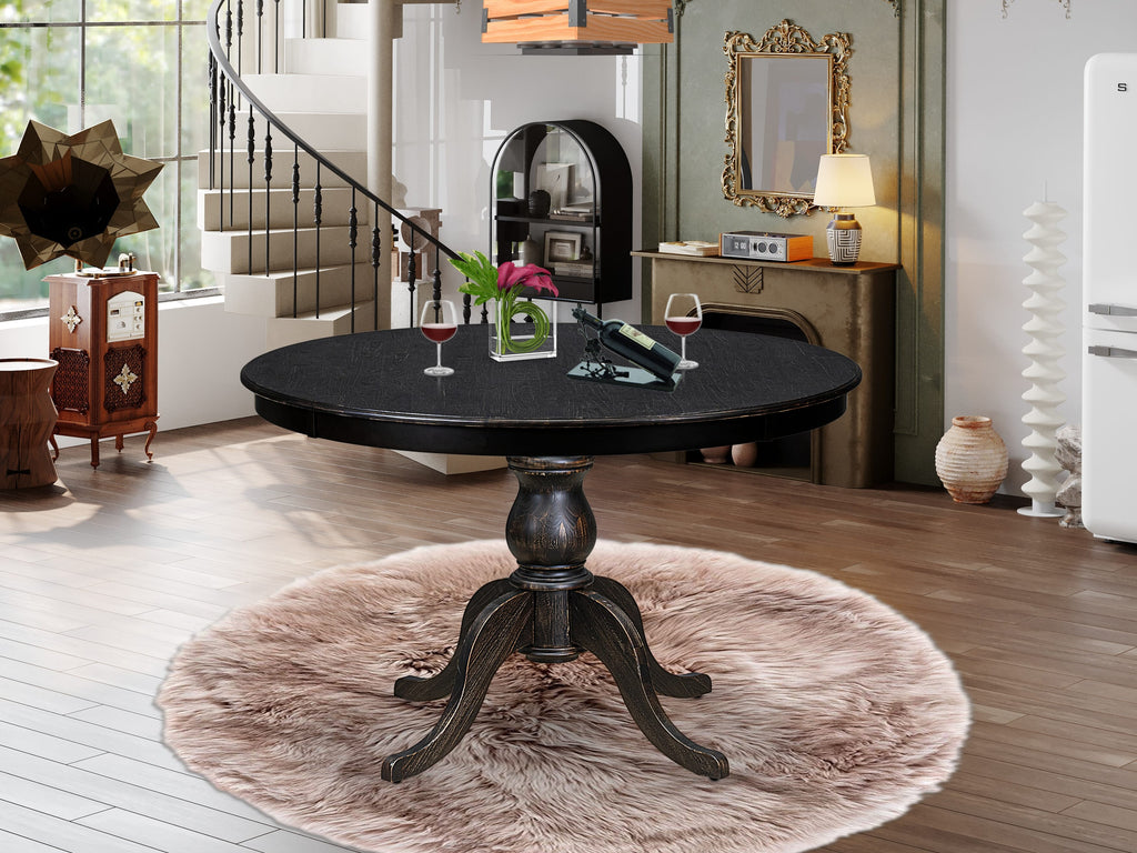 Luxe by East West Furniture FE6-11-TP Wooden Kitchen Table with Acacia Wood Round Tabletop and Stylish Pedestal Base - Sand Blasted Black Finish