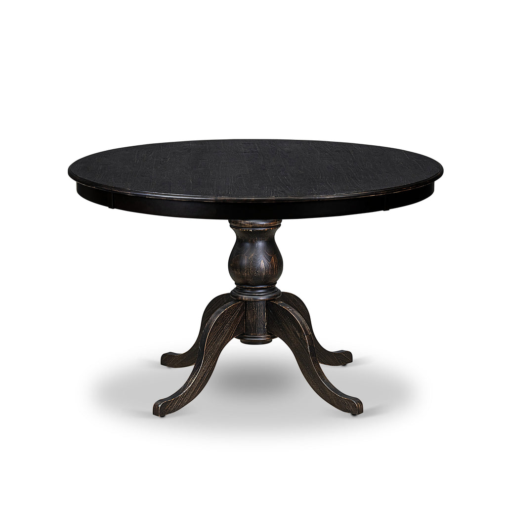 Luxe by East West Furniture FE6-11-TP Wooden Kitchen Table with Acacia Wood Round Tabletop and Stylish Pedestal Base - Sand Blasted Black Finish