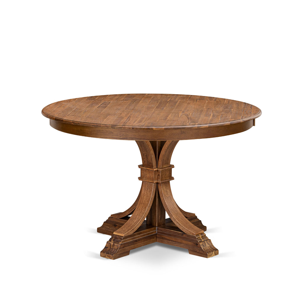 Luxe by East West Furniture FE7-0N-TP Modern Dining Table with Acacia Wood Round Tabletop and Elegant Pedestal Base - Antique Walnut Finish