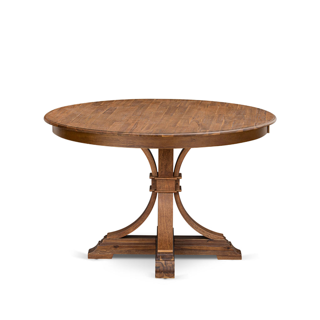 Luxe by East West Furniture FE7-0N-TP Modern Dining Table with Acacia Wood Round Tabletop and Elegant Pedestal Base - Antique Walnut Finish