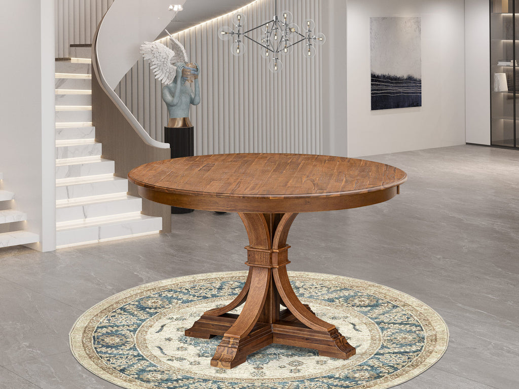Luxe by East West Furniture FE7-0N-TP Modern Dining Table with Acacia Wood Round Tabletop and Elegant Pedestal Base - Antique Walnut Finish