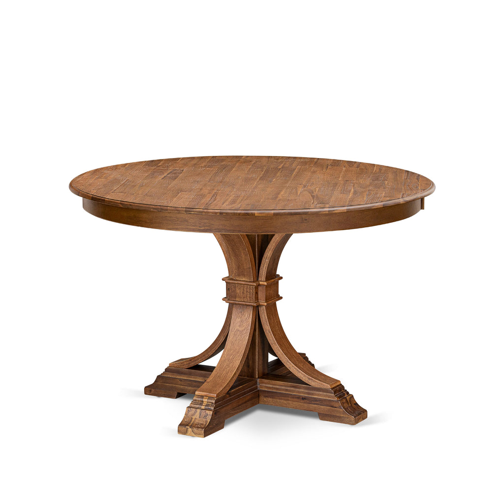 Luxe by East West Furniture FE7-0N-TP Modern Dining Table with Acacia Wood Round Tabletop and Elegant Pedestal Base - Antique Walnut Finish