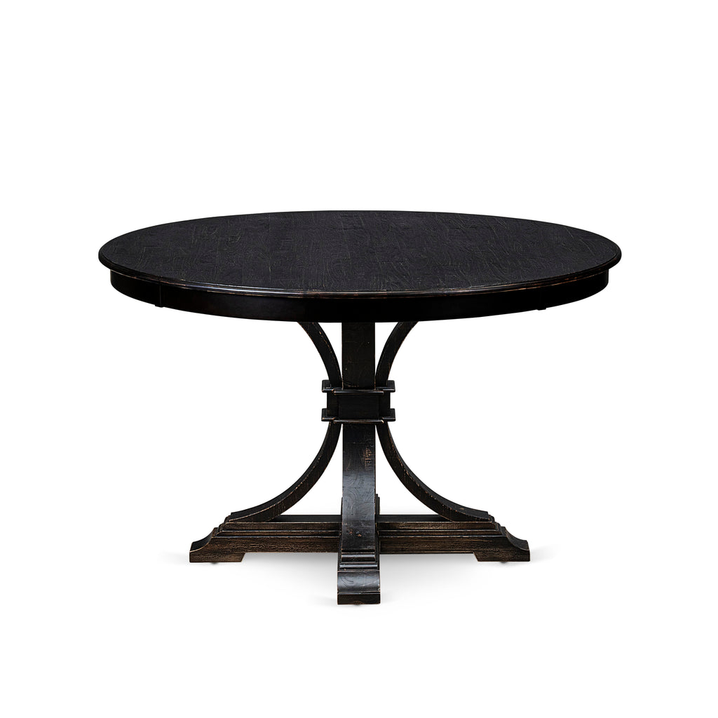 Luxe by East West Furniture FE7-11-TP Kitchen Table with Acacia Wood Round Tabletop and Stylish Pedestal Base - Sand Blasted Black Finish