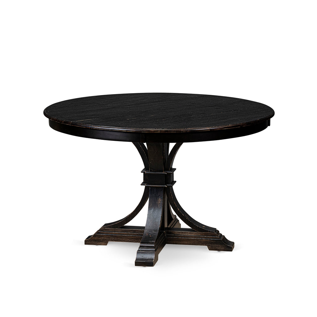 Luxe by East West Furniture FE7-11-TP Kitchen Table with Acacia Wood Round Tabletop and Stylish Pedestal Base - Sand Blasted Black Finish