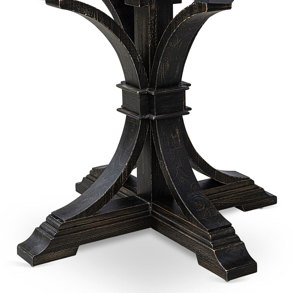 Luxe by East West Furniture F7DA7-411-29 7 Piece Dining Table Set Includes a 48" Round Table with Pedestal and 6 Navy Blue Faux Leather Upholstered Chairs, Sand Blasted Black