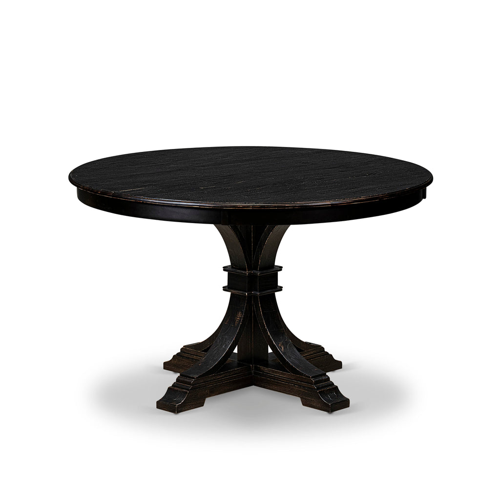 Luxe by East West Furniture FE7-11-TP Kitchen Table with Acacia Wood Round Tabletop and Stylish Pedestal Base - Sand Blasted Black Finish