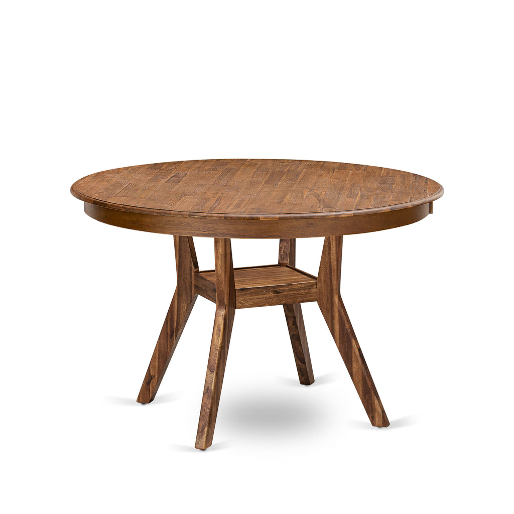 Luxe by East West Furniture FE8-0N-TP Dinner Table with Acacia Wood Round Tabletop and Elegant Pedestal Base - Antique Walnut Finish