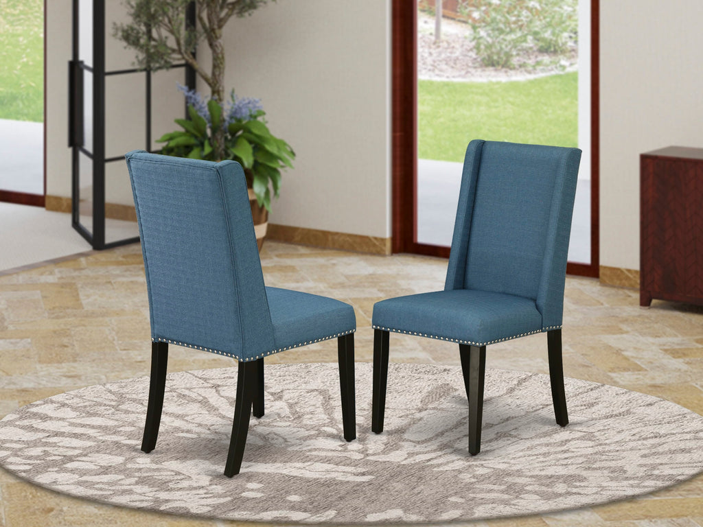 East West Furniture FLP1T21 Florence Parson Chairs - Nailhead Trim Blue Linen Fabric Upholstered Dining Chairs
