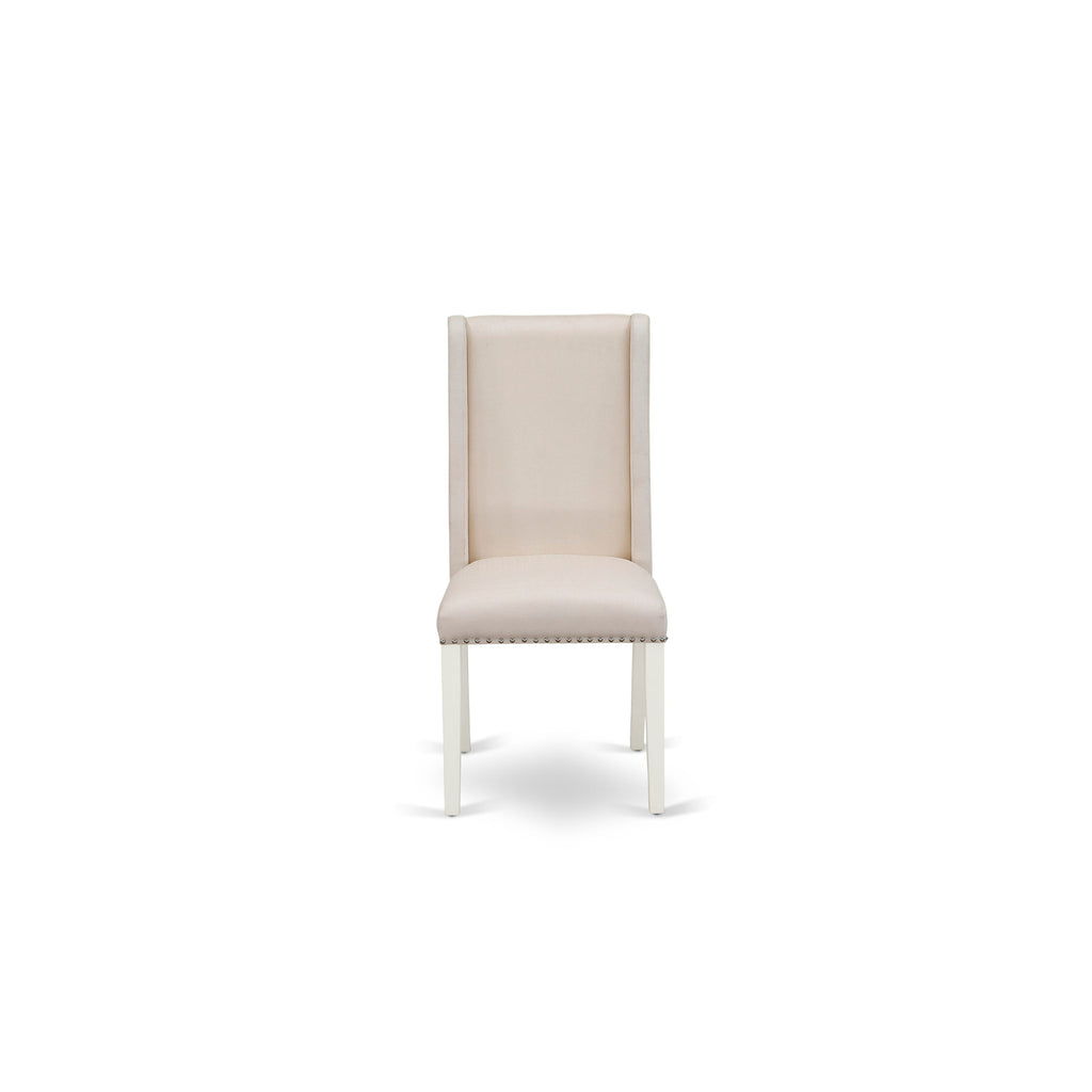 East West Furniture X027FL201-9 9 Piece Dining Room Table Set Includes a Rectangle Dining Table with X-Legs and 8 Cream Linen Fabric Upholstered Parson Chairs