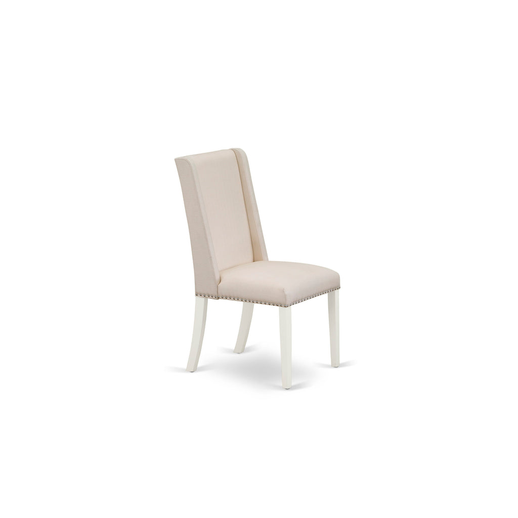 East West Furniture X027FL201-9 9 Piece Dining Room Table Set Includes a Rectangle Dining Table with X-Legs and 8 Cream Linen Fabric Upholstered Parson Chairs