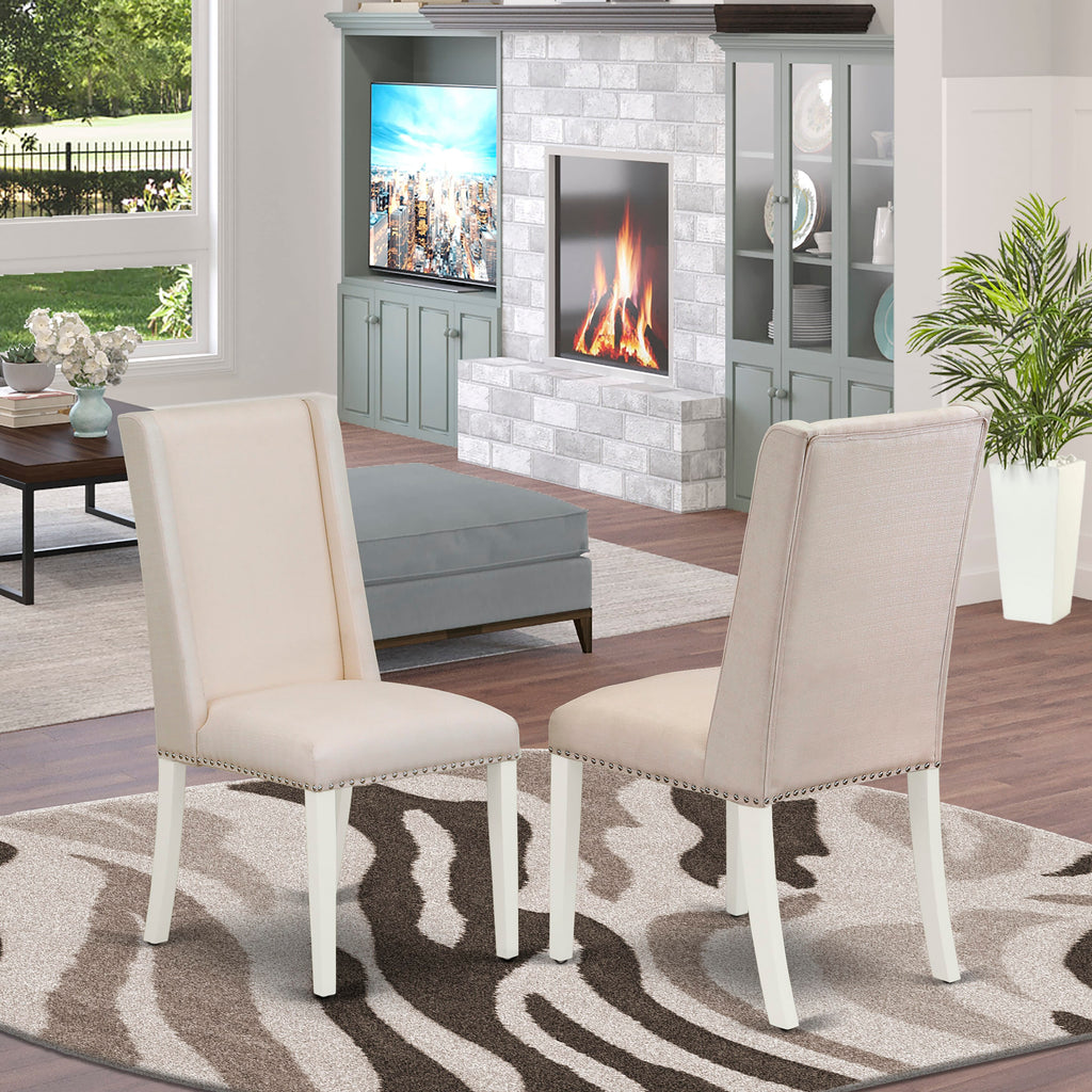 East West Furniture FLP2T01 Florence Parsons Dining Chairs - Nailhead Trim Cream Linen Fabric Upholstered Chairs