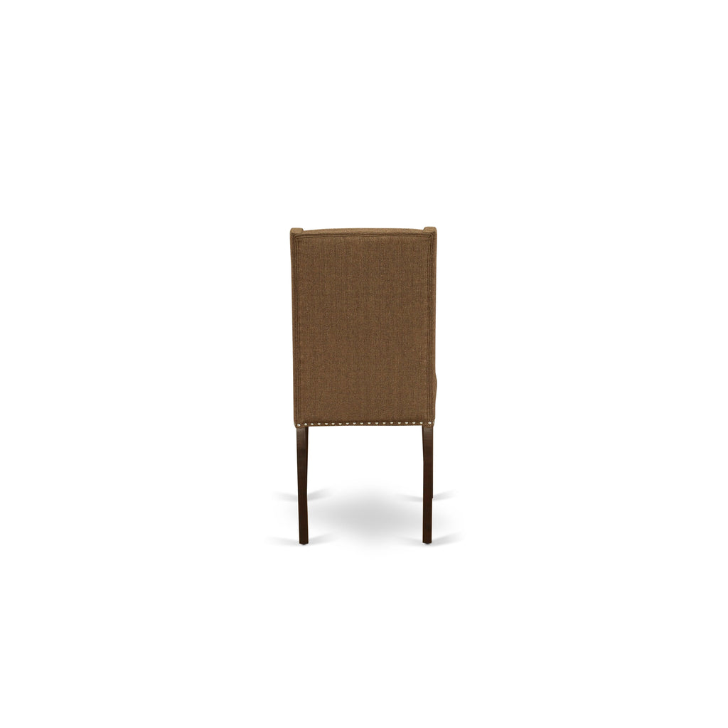 East West Furniture FLP3T18 Florence Classic Parson Chairs - Nailhead Trim Brown Linen Linen Fabric Upholstered Dining Chairs