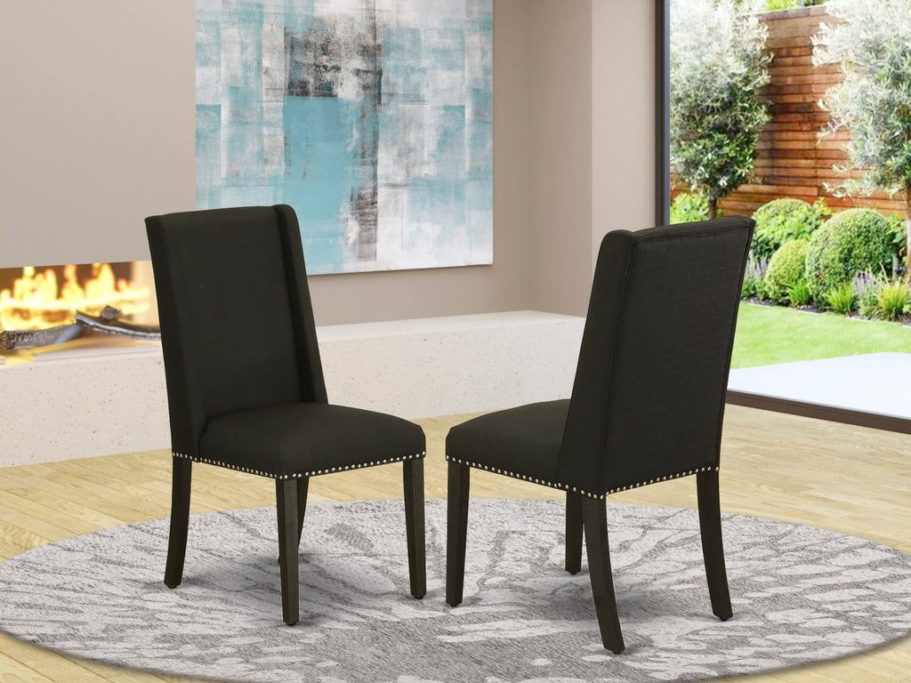 East West Furniture FLP6T24 Florence Parson Dining Room Chairs - Nailhead Trim Black Linen Fabric Padded Chairs