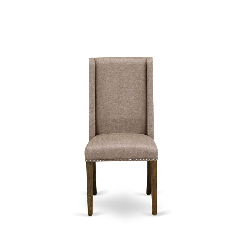 East West Furniture FLP7T16 Florence Parsons Dining Chairs - Nailhead Trim Dark Khaki Linen Fabric Padded Chairs