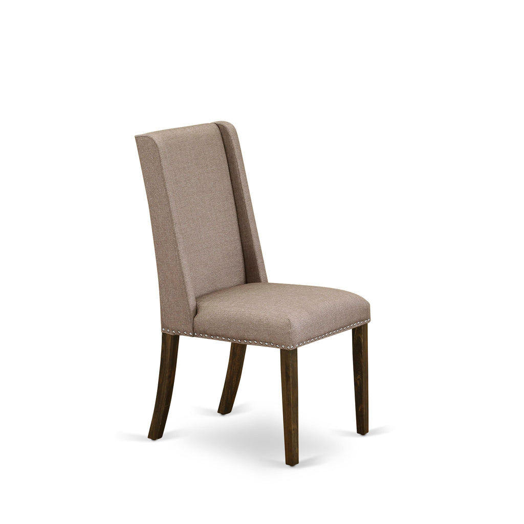 East West Furniture X777FL716-7 7-Pc a wonderful Distressed Jacobean modern dining table top and 6 Beautiful parson chairs with Nail heads and High Stylish Chair Back, Distressed Jacobean Finish