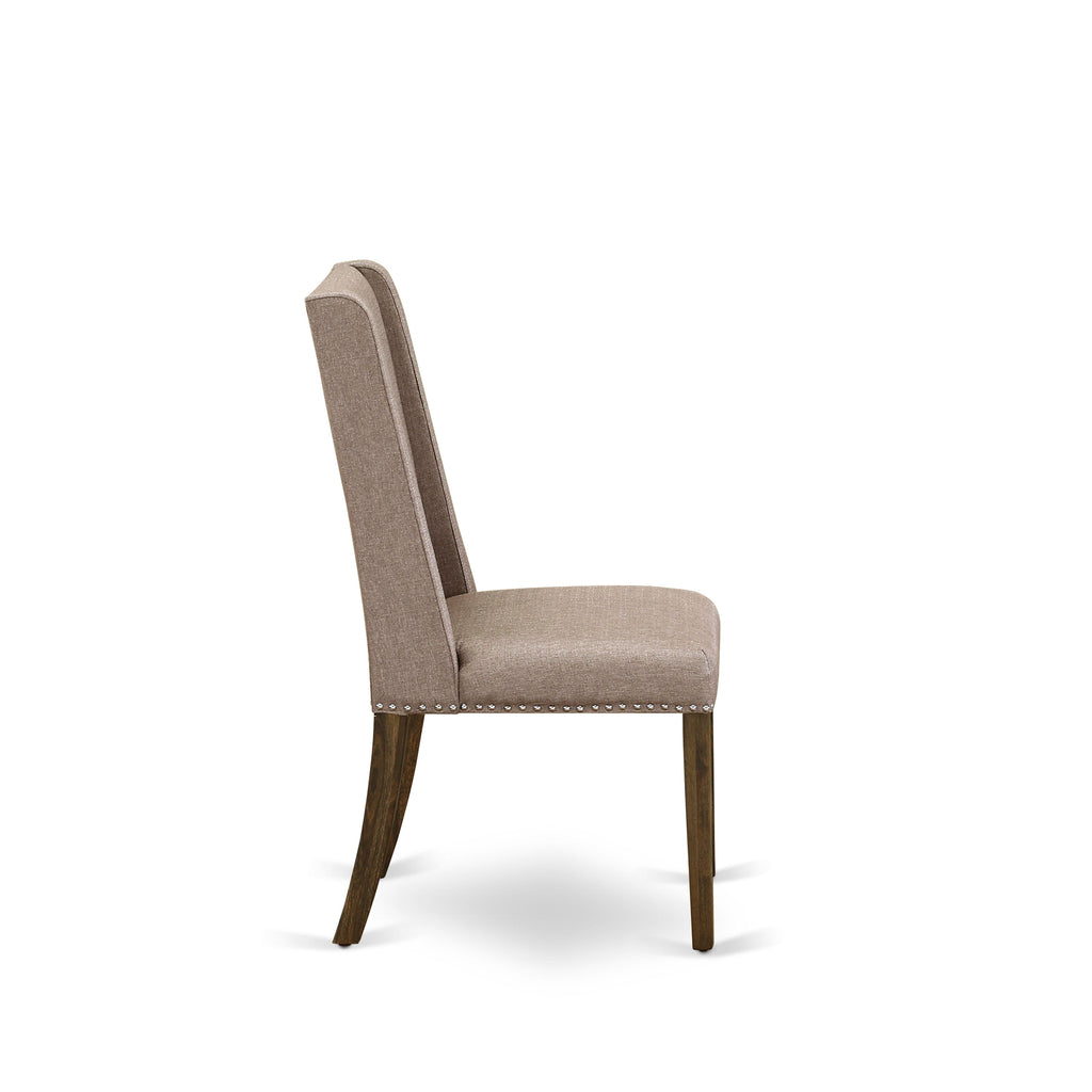 East West Furniture FLP7T16 Florence Parsons Dining Chairs - Nailhead Trim Dark Khaki Linen Fabric Padded Chairs