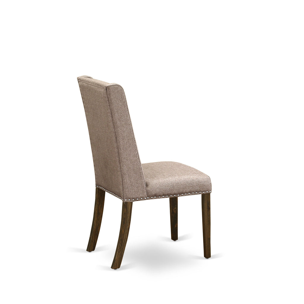 East West Furniture FLP7T16 Florence Parsons Dining Chairs - Nailhead Trim Dark Khaki Linen Fabric Padded Chairs