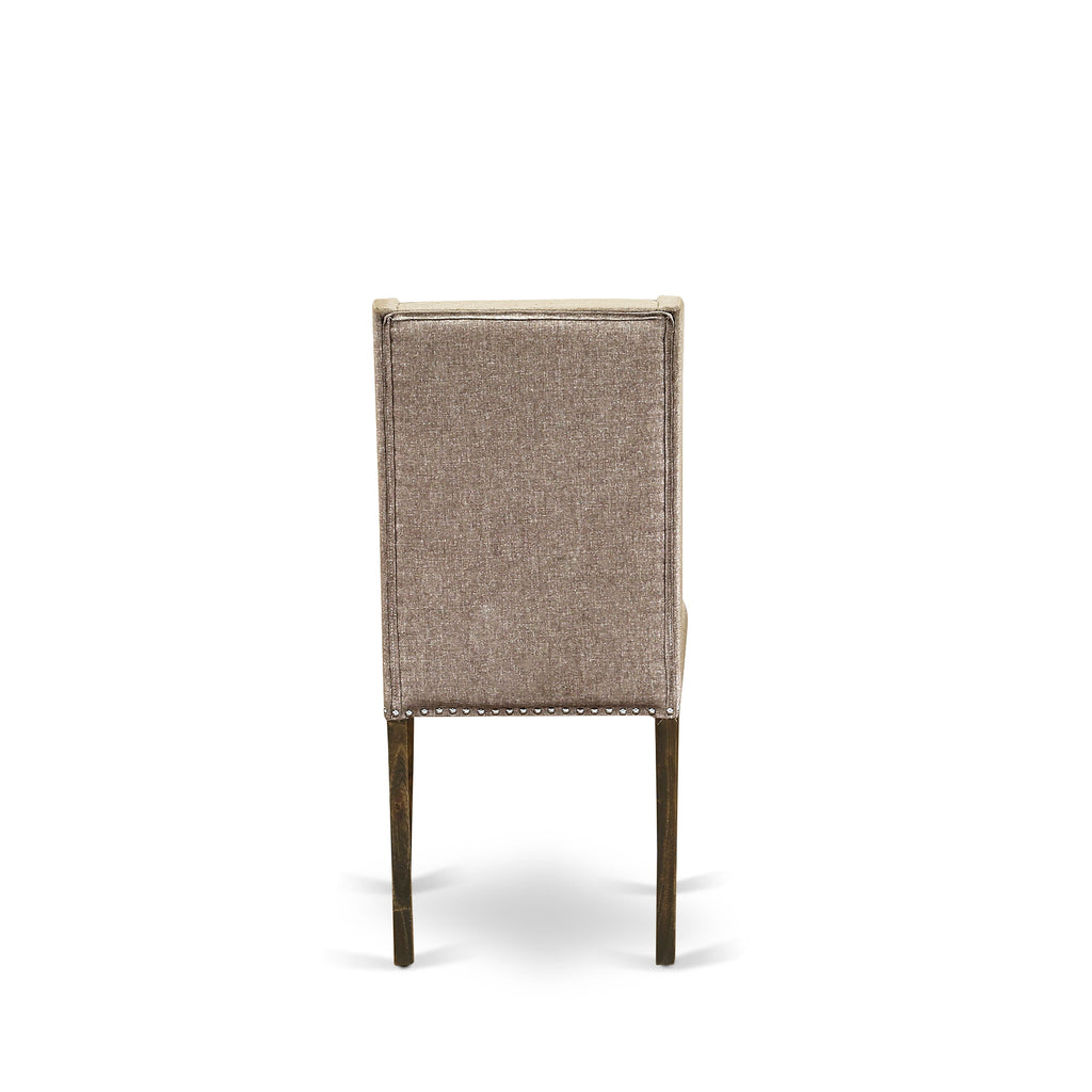 East West Furniture FLP7T16 Florence Parsons Dining Chairs - Nailhead Trim Dark Khaki Linen Fabric Padded Chairs
