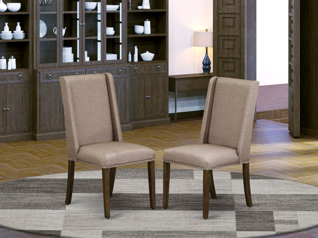East West Furniture FLP7T16 Florence Parsons Dining Chairs - Nailhead Trim Dark Khaki Linen Fabric Padded Chairs