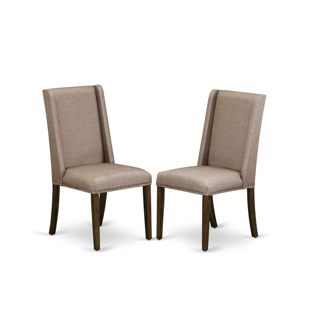 East West Furniture X777FL716-7 7-Pc a wonderful Distressed Jacobean modern dining table top and 6 Beautiful parson chairs with Nail heads and High Stylish Chair Back, Distressed Jacobean Finish