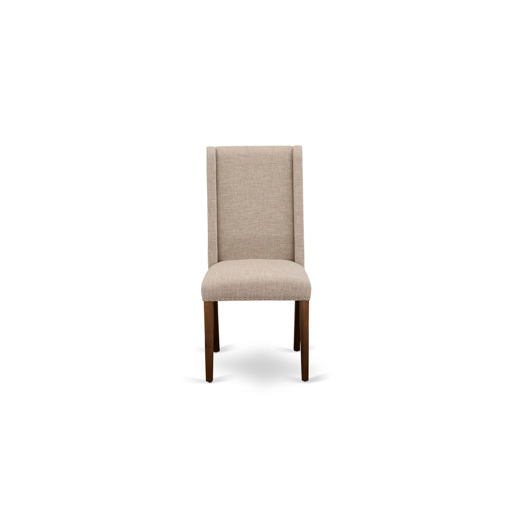 Luxe by East West Furniture NKFL9-AWA-04 - 9-piece kitchen table set includes a kitchen table and 8 Light Tan Linen Fabric dining chairs with Padded Chair Back - Antique Walnut Finish.
