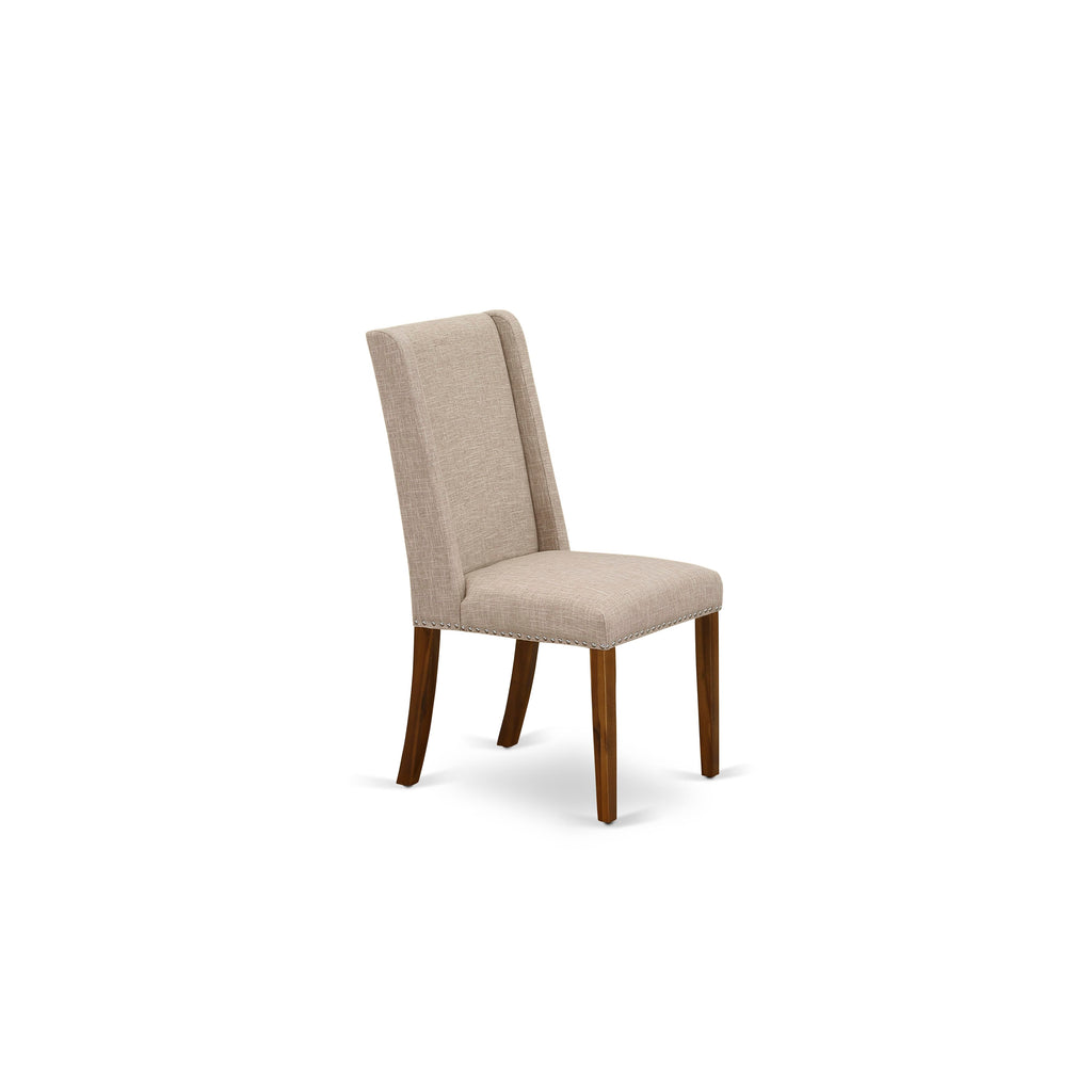 East West Furniture FLP8T04 Florence Parson Dining Room Chairs - Nailhead Trim Light Tan Linen Fabric Upholstered Chairs