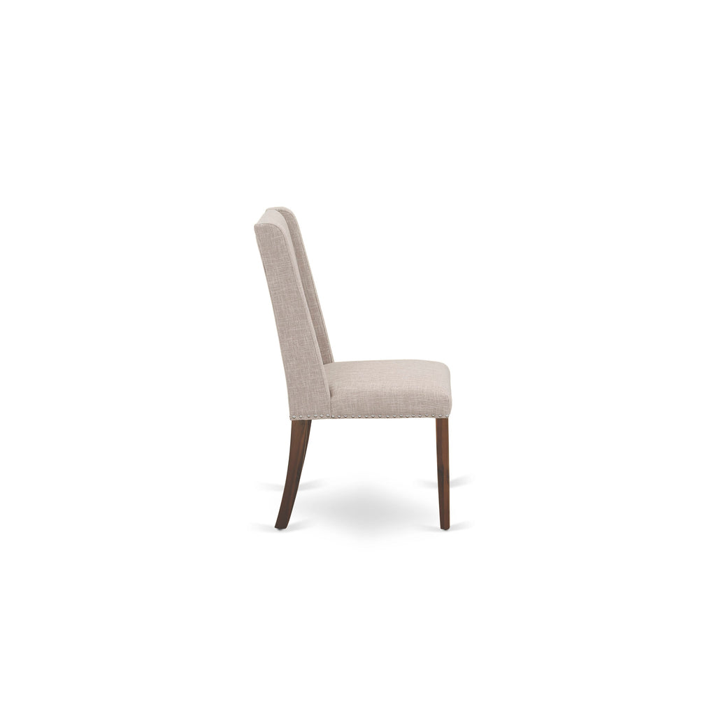 East West Furniture FLP8T04 Florence Parson Dining Room Chairs - Nailhead Trim Light Tan Linen Fabric Upholstered Chairs
