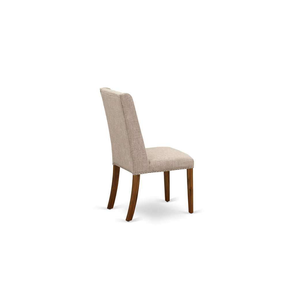 East West Furniture FLP8T04 Florence Parson Dining Room Chairs - Nailhead Trim Light Tan Linen Fabric Upholstered Chairs