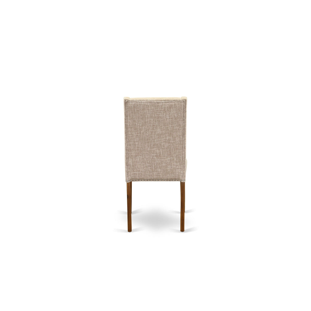 East West Furniture FLP8T04 Florence Parson Dining Room Chairs - Nailhead Trim Light Tan Linen Fabric Upholstered Chairs